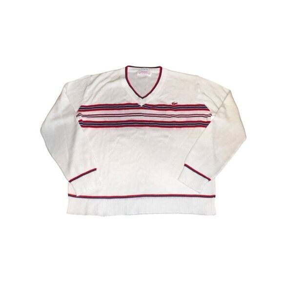 Lacoste Sweaters - Lacoste Izod vintage XL (20) white blue red striped pullover sweater Hong Kong